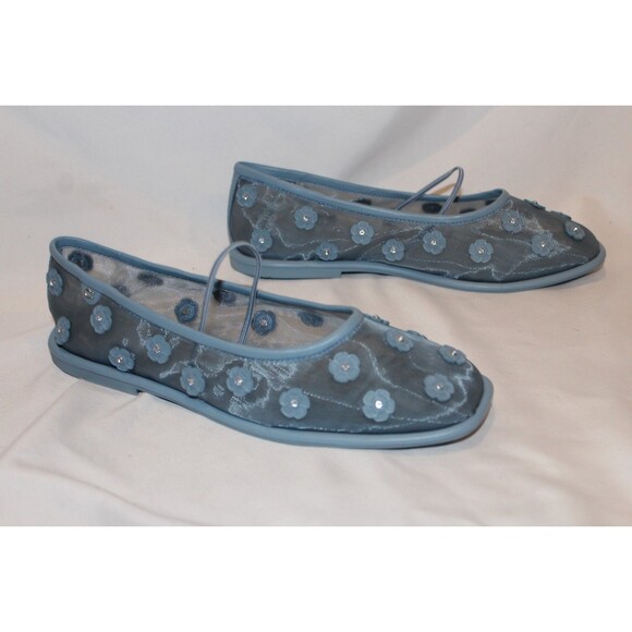 COACH WOMEN'S EMILIA MARY JANE MESH TEA ROSE BALLET FLATS BLUE NIB - Picture 3 of 7